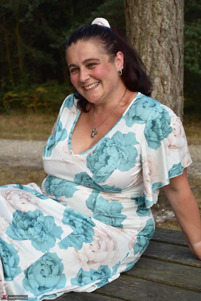 Mature BBW Removes Dress Uncovering Natural Tits in Woods